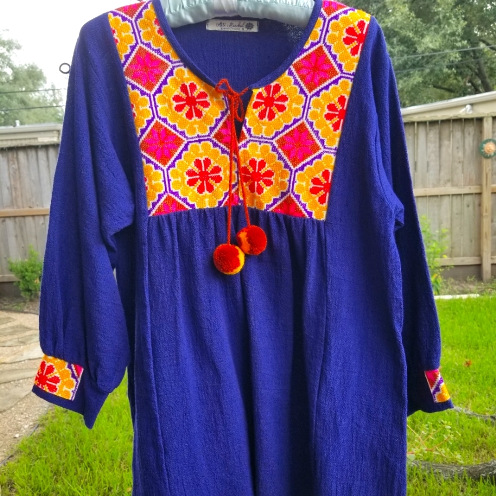 Arte Huichol handmade huipil cotton top S